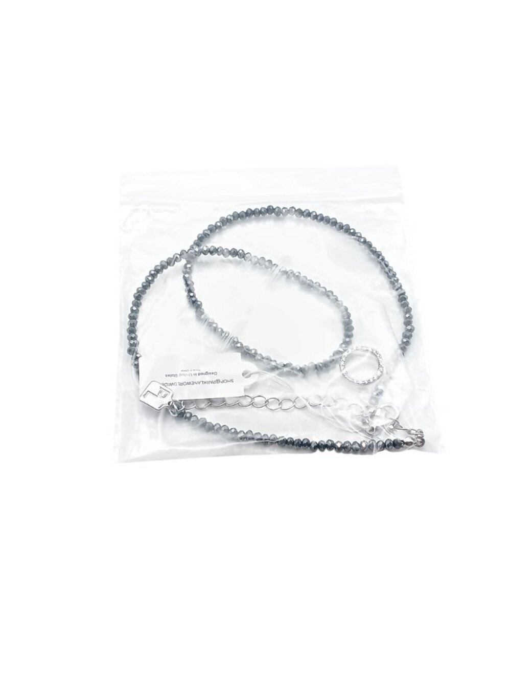 Park Lane Faceted Gray Beaded Necklace with Crystal Circle Charm Pendant and Sil - Picture 2 of 3